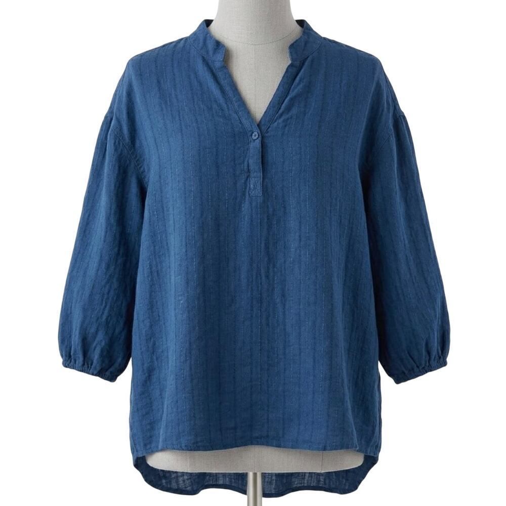 Chispa Tunic Blouse L Bluish Green Lagenlook Boho Minimalist Textured Oversized